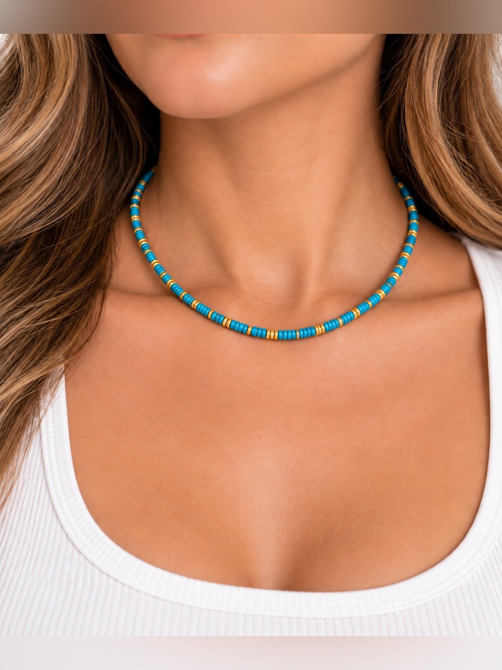 Mayamar Natural stones Blue & Gold Beaded Necklace